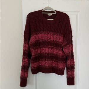 Open Edit Cozy Burgundy and Pink Striped Sweater